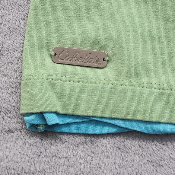 Cabela's Top Womens M Reg Green Blue Layered Look 3/4 Sleeves Stretch Cotton - Picture 2 of 9